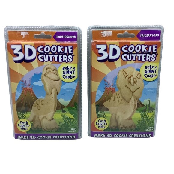 Dinosaur 3D Cookie Cutters Brontosaurus & Triceratops (lot of 2) NEW Birthday - Picture 1 of 3